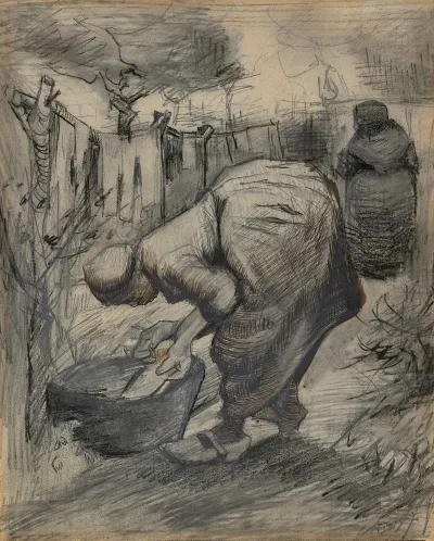 Boerin Bij De Wastobbe In Een Tuin Woman By The Wash Tub In A Garden