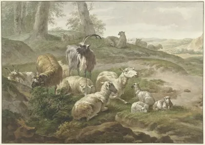 Bokken En Schapen In Een Heuvelachtig Landschap After Nicolaes Pietersz Berchem