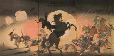 Bombarding The Enemy Camp As Our Second Army Lands At Jinzhou Fortress