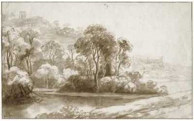 Bomen Aan Het Water Nabij Heuvels