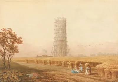 Bonapartes Column In Scafolding At Boulogne France With Harvesters In A Field