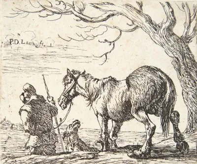 Bonde Traekkende En Hest