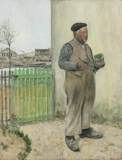 Bonhomme Venant De Peindre Sa Barriereman Having Just Painted His Fence