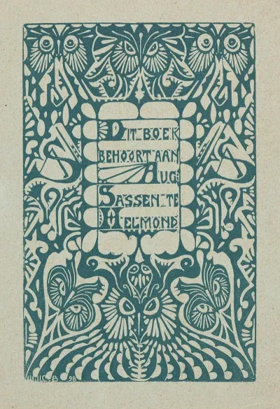 Bookplate Dit Boek Behoort Aan Aug Sassen Te Helmond