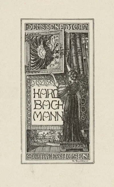 Bookplate Karl Bachmann Deus Benedicat Schaffhausen