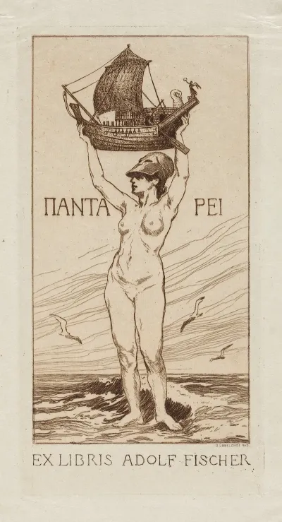 Bookplate Of Adolf Fischer Panta Rei
