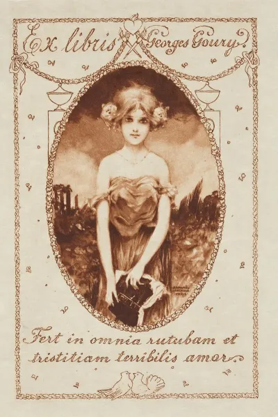 Bookplate Of Georges Goury Fert In Omnia Rutubam Et Tristitiam Terribilis Amor