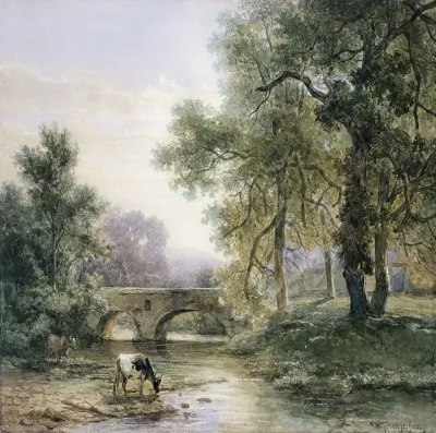 Boomrijk Landschap Met Stenen Brug Over Een Rivier