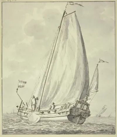 Boot Mit Zwei Mann Nach Links Segelnd