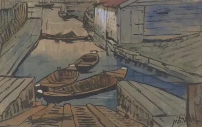 Bootjes In Een Sloot Tussen Schuren