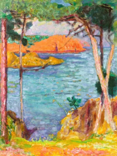 Bord De Mer Pins Et Rochers Rouges