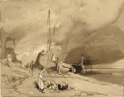 Bord De Plage Fishing Boats On A Beach Storm Clouds In The Distance