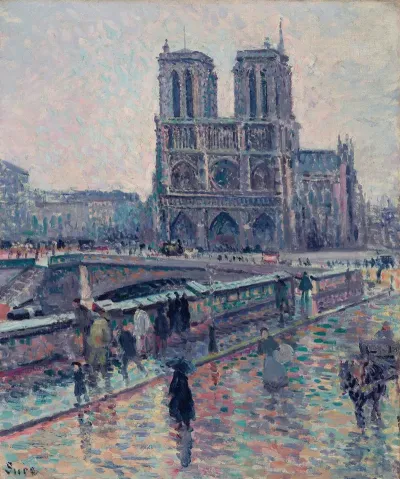 Bords De La Seine Avec Notre Dame Sous La Pluie