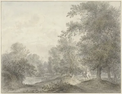 Boslandschap Met Ruiter En Vijver