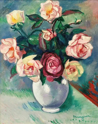 Bouquet De Roses Dans Un Vase Blanc