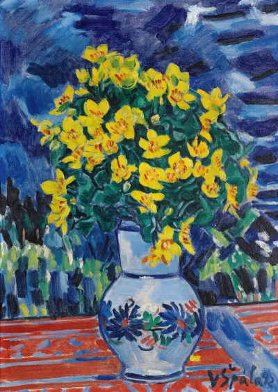 Bouquet Of Flowers In A Blue Vase