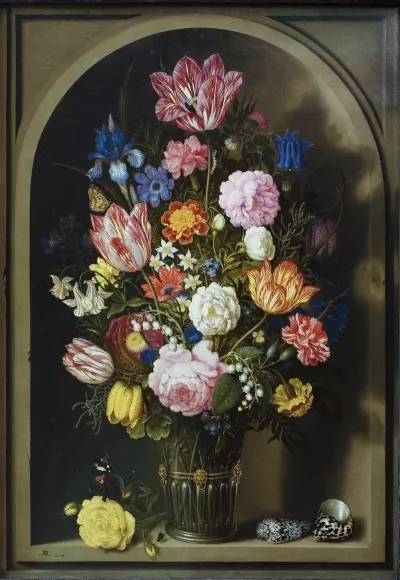 Bouquet Of Flowers In A Stone Niche