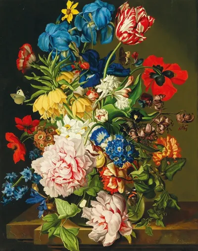 Bouquet Of Flowers With Butterflies