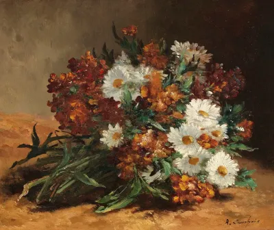 Bouquet With Daisies And Gold Lacquer