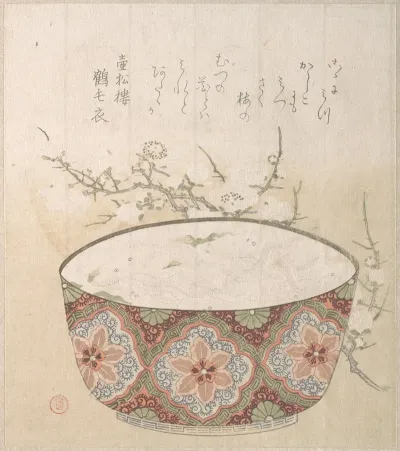 Bowl With White Baits And Plum Blossoms