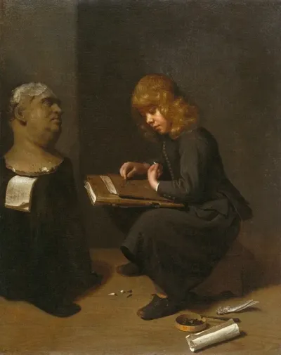 Boy Drawing Before The Bust Of A Roman Emperor