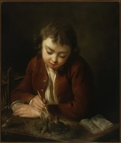 Boy Feeding Chicks