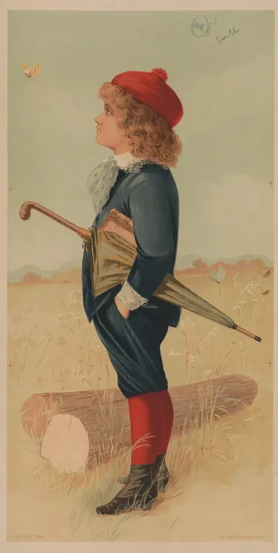 Boy In A Field With Umbrella And Book Watching A Butterfly