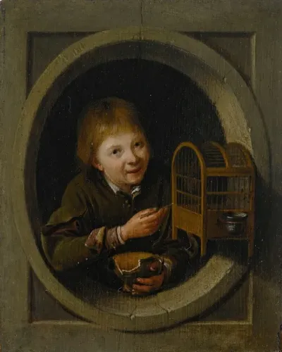 Boy In A Window With A Birdcage