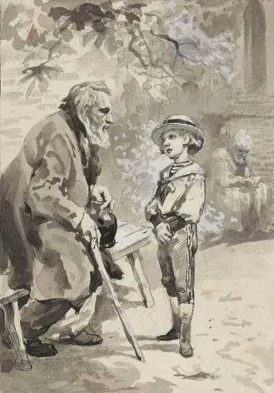 Boy In Front Of A Beggar
