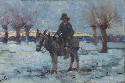 Boy On A Donkey In A Snowy Landscape