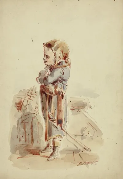 Boy Posing As Admiral On Ship