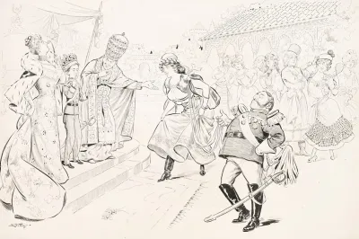 Boy Prince Reviews A Bevy Of Prospective Brides Being Led In By A Military Figure