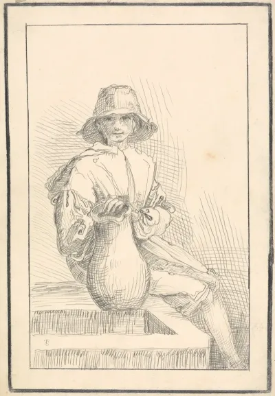 Boy Seated At A Well