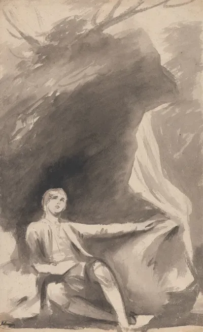 Boy Seated Beneath A Rock