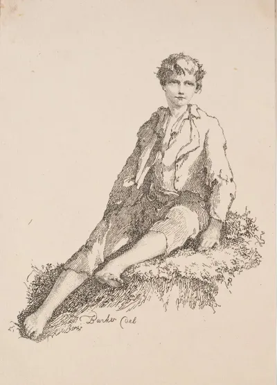 Boy Seated On A Grassy Bank