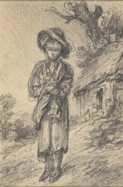 Boy Standing By A Cottage 2