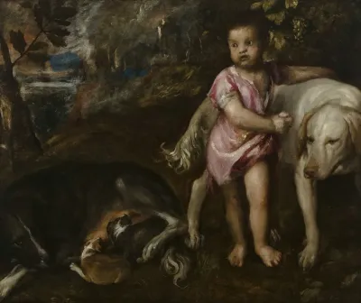 Boy With Dogs In A Landscape