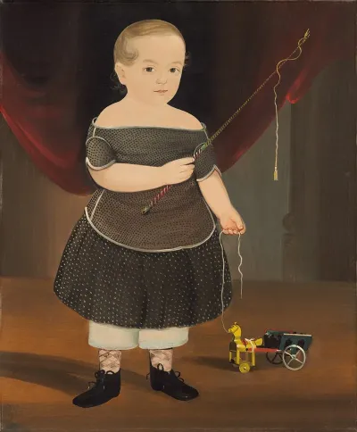 Boy With Toy Horse And Wagon