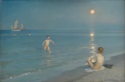 Boys Bathing At Skagen Summer Evening