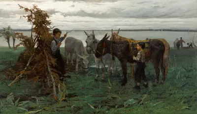 Boys Herding Donkeys