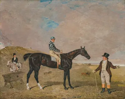 Bravura An Iron Grey Filly With James Robinson Up With Her Owner Sir Robert Keith Dick Bt Her Trainer Mounted On A Grey Pony To The Left On Newmarket Heath