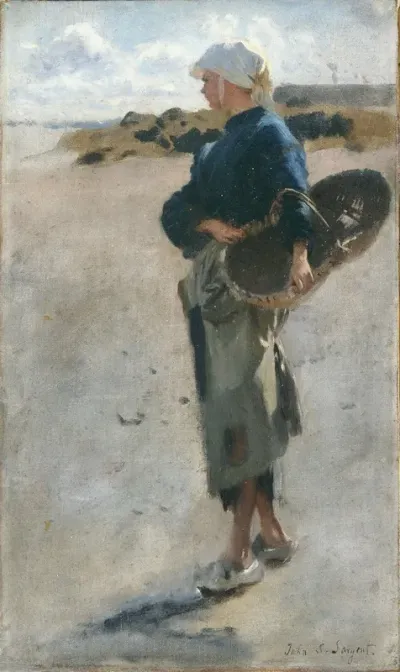 Breton Girl With A Basket Sketch For Oyster Gatherers Of Cancale