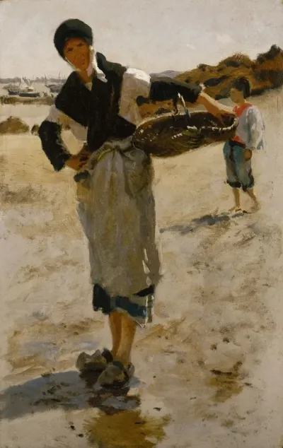 Breton Woman With A Basket Sketch For Oyster Gatherers Of Cancale