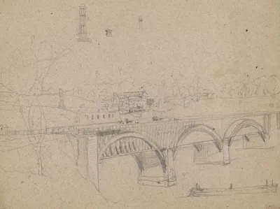 Bridge Overlooking Cluster Of Buildings