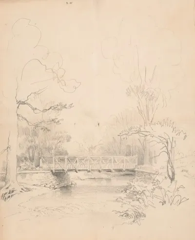 Bridge Spanning A Stream In The Woods