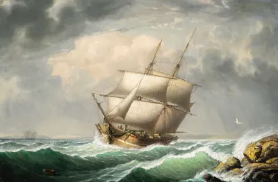 Brig Off The Maine Coast
