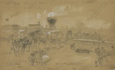 Bringing Wounded Soldiers To The Cars After The Battle Of Seven Pines