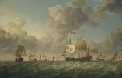 British Men Of War Of The Red Squadron In A Stiff Breeze