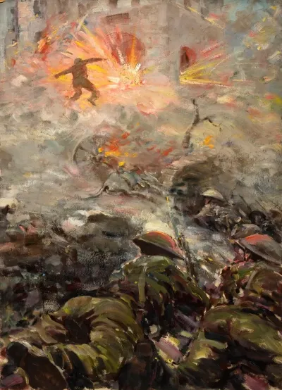 British Soldiers Throwing Grenades At Pill Box Fortification