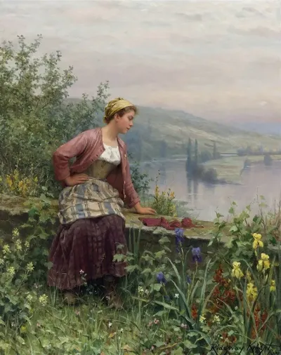 Brittany Girl Overlooking A Stream